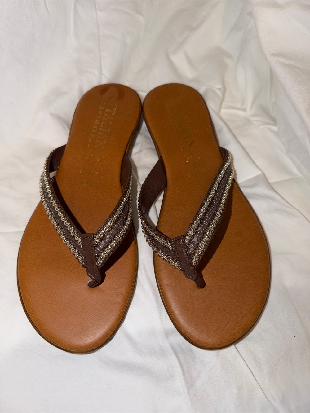 Italian Shoemakers Brown Beaded Women's Flip Flop Sandals